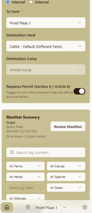 Movements and task history